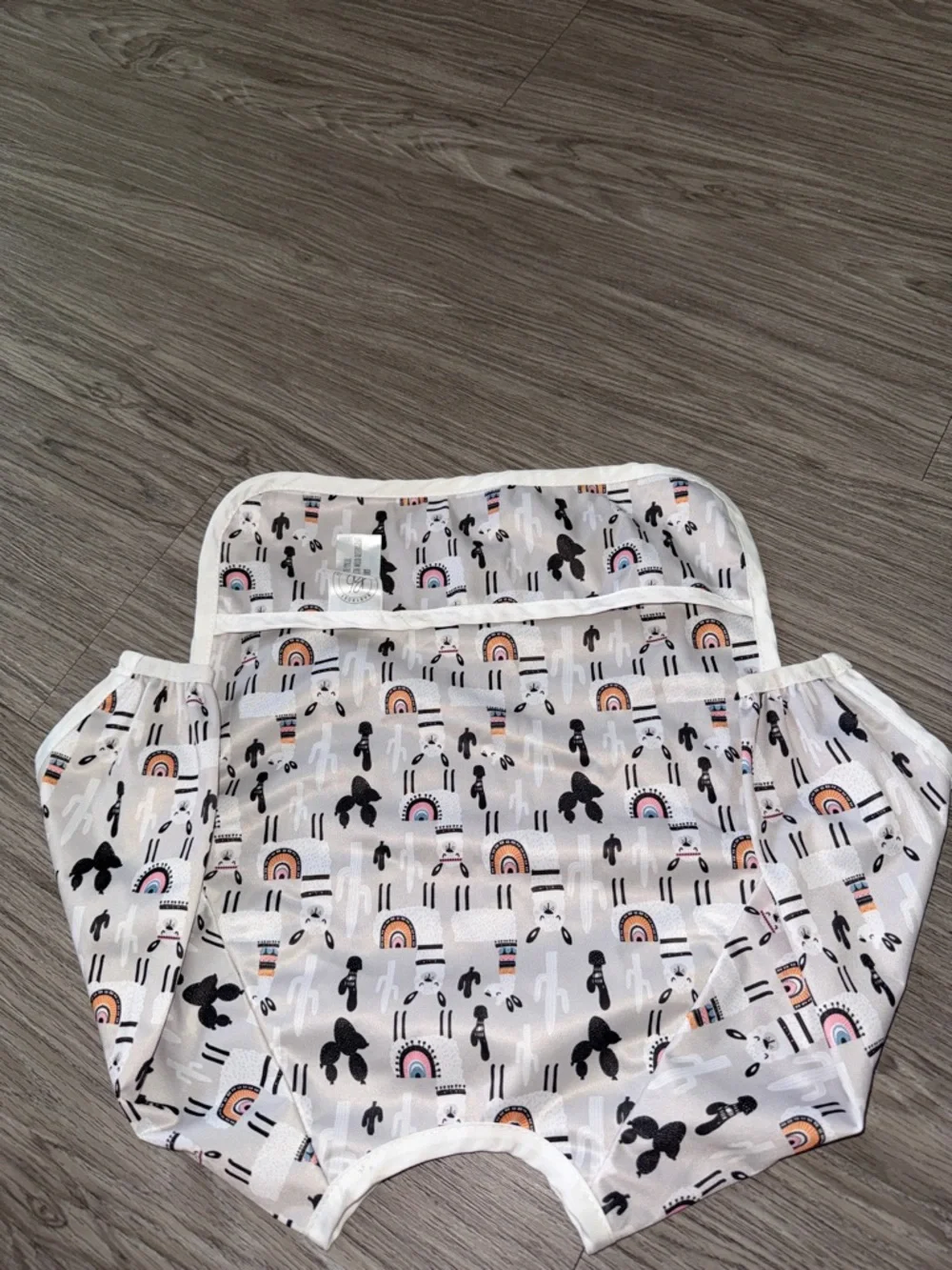 Waterproof Llama & Cactus Kids Feeding Bib - White with Black & Pink Accents
